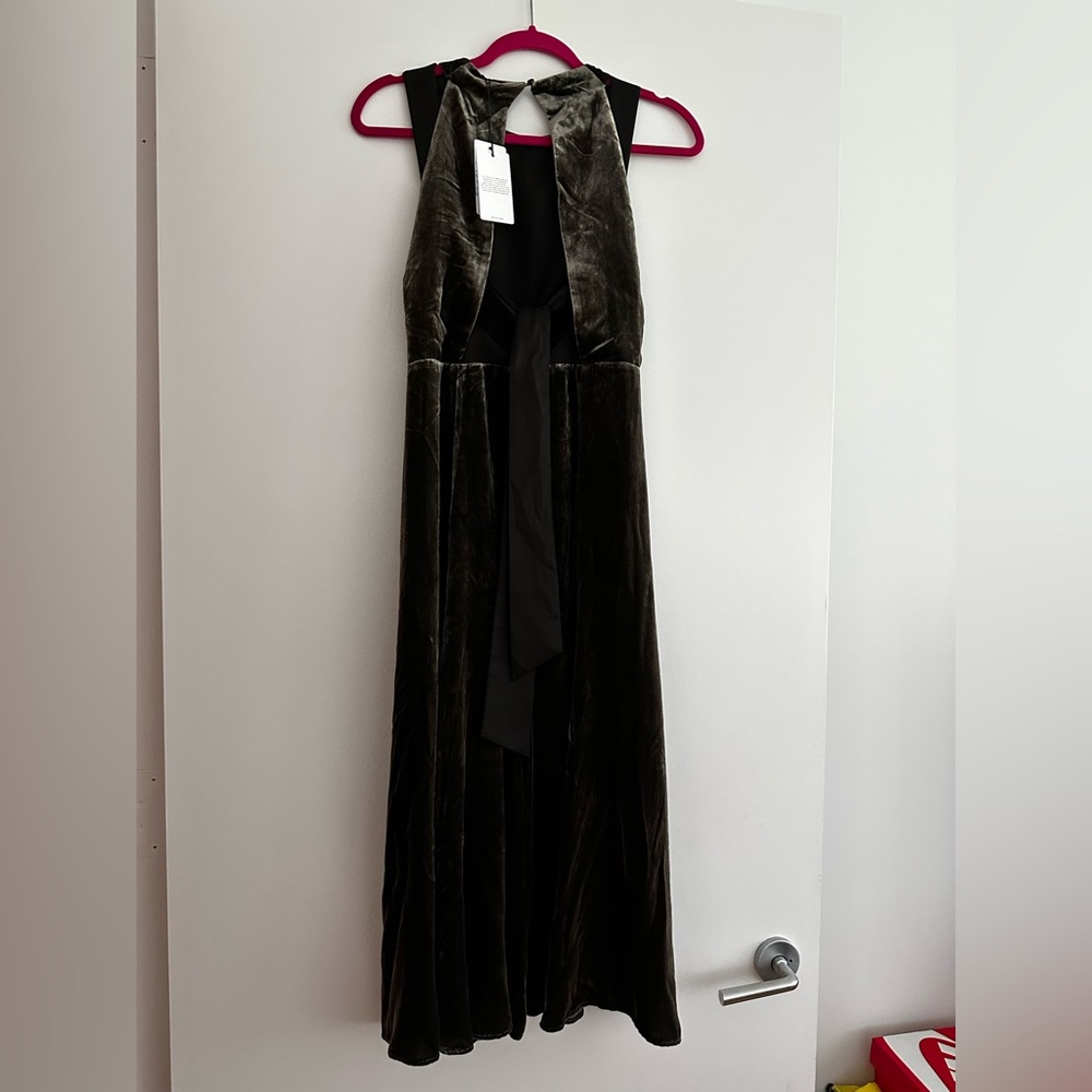 Reiss Olive-Green Velvet Midi Dress - Picture 6 of 7